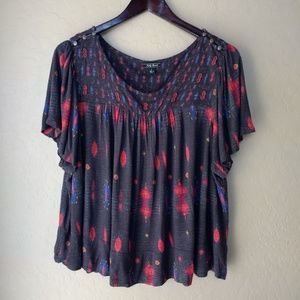 Lucky Brand Short Sleeve Beaded Flowy Top